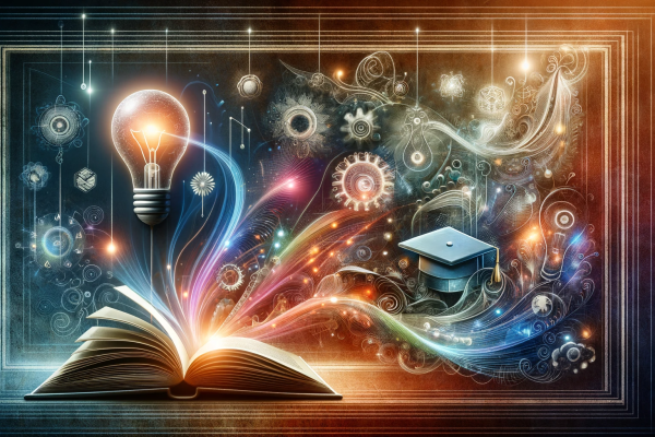 abstract image of assessment featuring a light bulb coming out of a book and other iconography