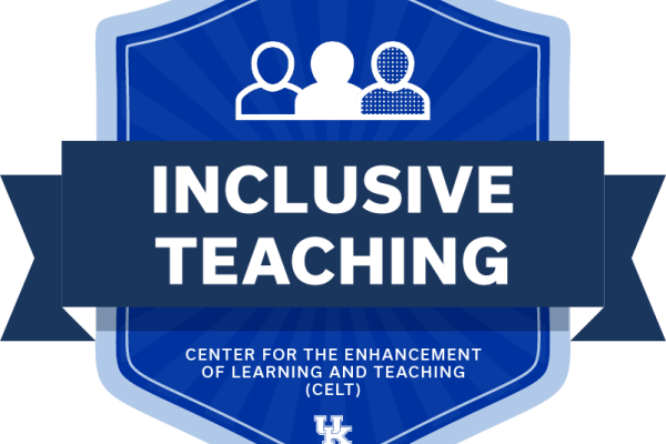 a blue badge with "inclusive teaching" on its ribbon