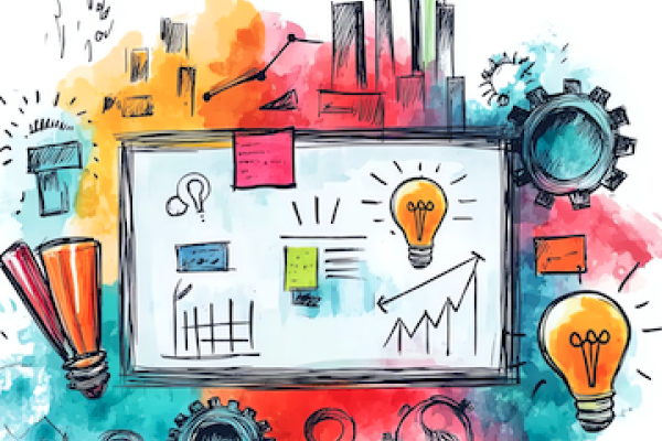 A drawing capturing a wide range of resources from ideas to research to tech.