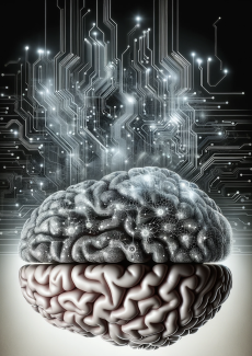 a brain that fades into a circuit board